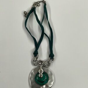 Silver Pendant Necklace with Green Cord